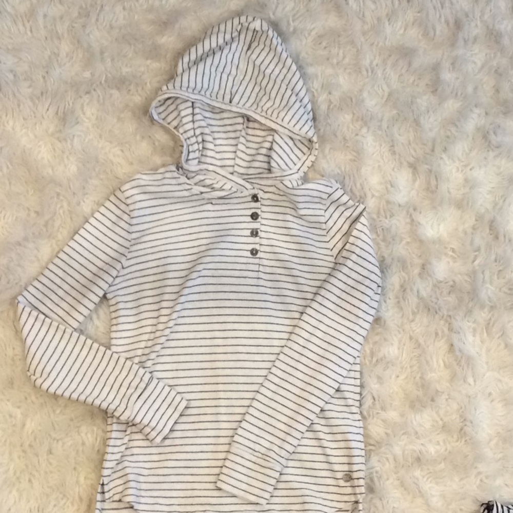 Roxy Navy & White striped long sleeve hooded tee